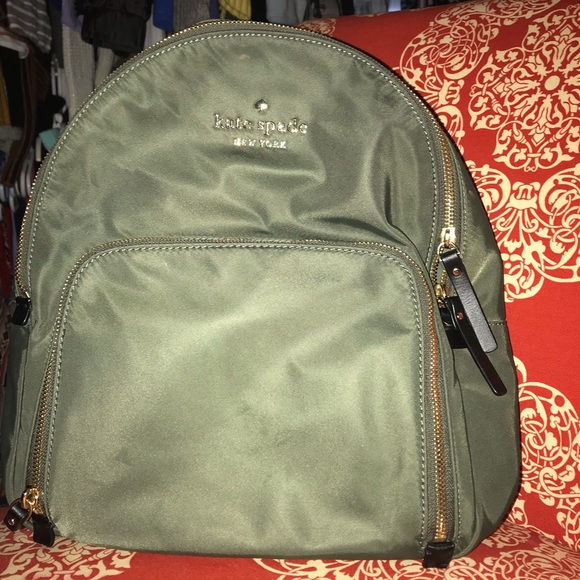 kate spade Handbags - Army green Kate Spade large backpack leather trim